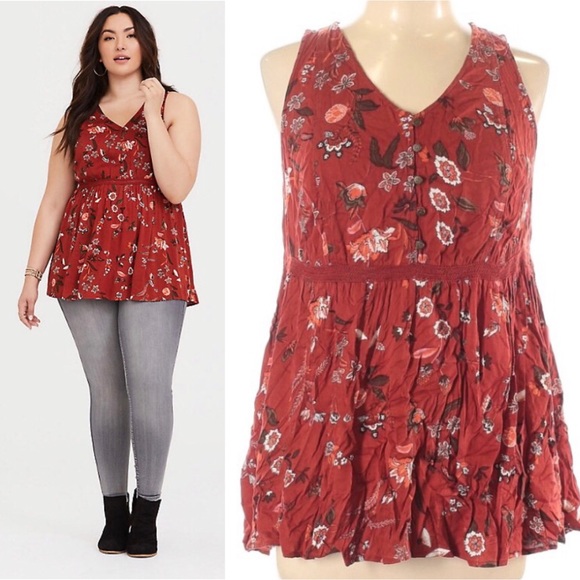 Torrid Ochre Floral Twill Babydoll Tunic Top 4X - Picture 4 of 16
